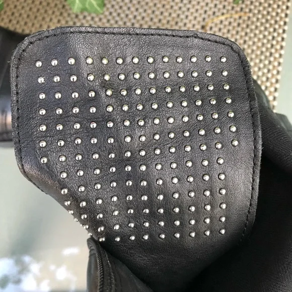 Zara Black Leather Combat Boots with Silver Studded Tongue - Picture 6 of 10